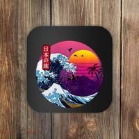 Cool Retro Japanese Sunset The Great Wave Off Kanagawa Coaster thumb 0