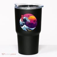 Cool Retro Japanese Sunset The Great Wave Off Kanagawa Tumbler thumb 0