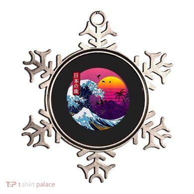 Cool Retro Japanese Sunset The Great Wave Off Kanagawa Ornament
