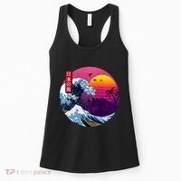 Cool Retro Japanese Sunset The Great Wave Off Kanagawa Women's Tank Top thumb 0
