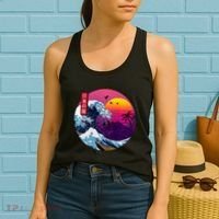 Cool Retro Japanese Sunset The Great Wave Off Kanagawa Women's Tank Top thumb 2