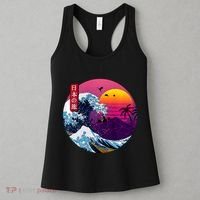 Cool Retro Japanese Sunset The Great Wave Off Kanagawa Women's Tank Top thumb 3
