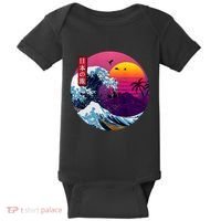 Cool Retro Japanese Sunset The Great Wave Off Kanagawa Baby Bodysuit thumb 0