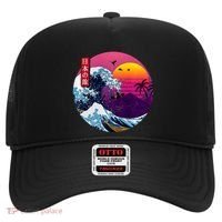 Cool Retro Japanese Sunset The Great Wave Off Kanagawa Hat thumb 0
