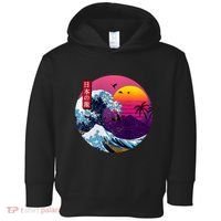 Cool Retro Japanese Sunset The Great Wave Off Kanagawa Toddler Hoodie thumb 0