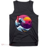 Cool Retro Japanese Sunset The Great Wave Off Kanagawa Tank Top thumb 0