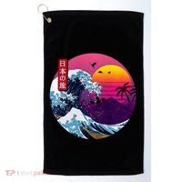 Cool Retro Japanese Sunset The Great Wave Off Kanagawa Golf Towel thumb 0