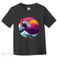 Cool Retro Japanese Sunset The Great Wave Off Kanagawa Toddler T-Shirt thumb 0