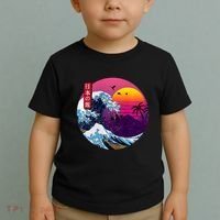 Cool Retro Japanese Sunset The Great Wave Off Kanagawa Toddler T-Shirt thumb 2
