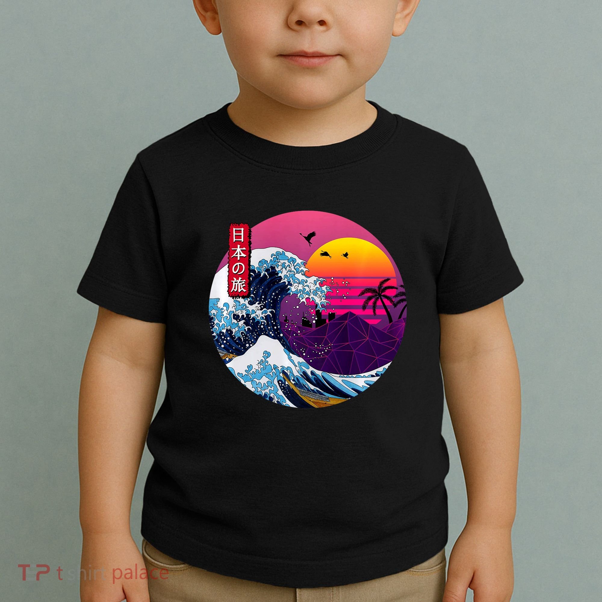 Cool Retro Japanese Sunset The Great Wave Off Kanagawa Toddler T-Shirt
