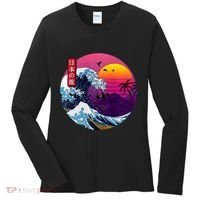 Cool Retro Japanese Sunset The Great Wave Off Kanagawa Women's Long Sleeve Shirt thumb 0