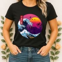 Cool Retro Japanese Sunset The Great Wave Off Kanagawa Women's T-Shirt thumb 2