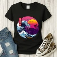 Cool Retro Japanese Sunset The Great Wave Off Kanagawa Women's T-Shirt thumb 3