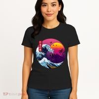 Cool Retro Japanese Sunset The Great Wave Off Kanagawa Women's T-Shirt thumb 4