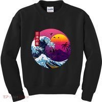 Cool Retro Japanese Sunset The Great Wave Off Kanagawa Kids Sweatshirt thumb 0