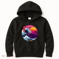 Cool Retro Japanese Sunset The Great Wave Off Kanagawa Kids Hoodie thumb 0