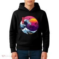 Cool Retro Japanese Sunset The Great Wave Off Kanagawa Kids Hoodie thumb 4