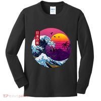 Cool Retro Japanese Sunset The Great Wave Off Kanagawa Kids Long Sleeve Shirt thumb 0