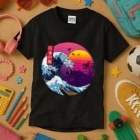 Cool Retro Japanese Sunset The Great Wave Off Kanagawa Kids T-Shirt thumb 3
