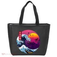 Cool Retro Japanese Sunset The Great Wave Off Kanagawa Tote Bag thumb 0