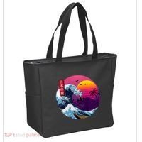Cool Retro Japanese Sunset The Great Wave Off Kanagawa Tote Bag thumb 2