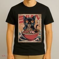 Cat Ramen Japanese Funny Graphic Kawaii Cat Anime T-Shirt thumb 3
