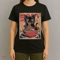 Cat Ramen Japanese Funny Graphic Kawaii Cat Anime T-Shirt thumb 4