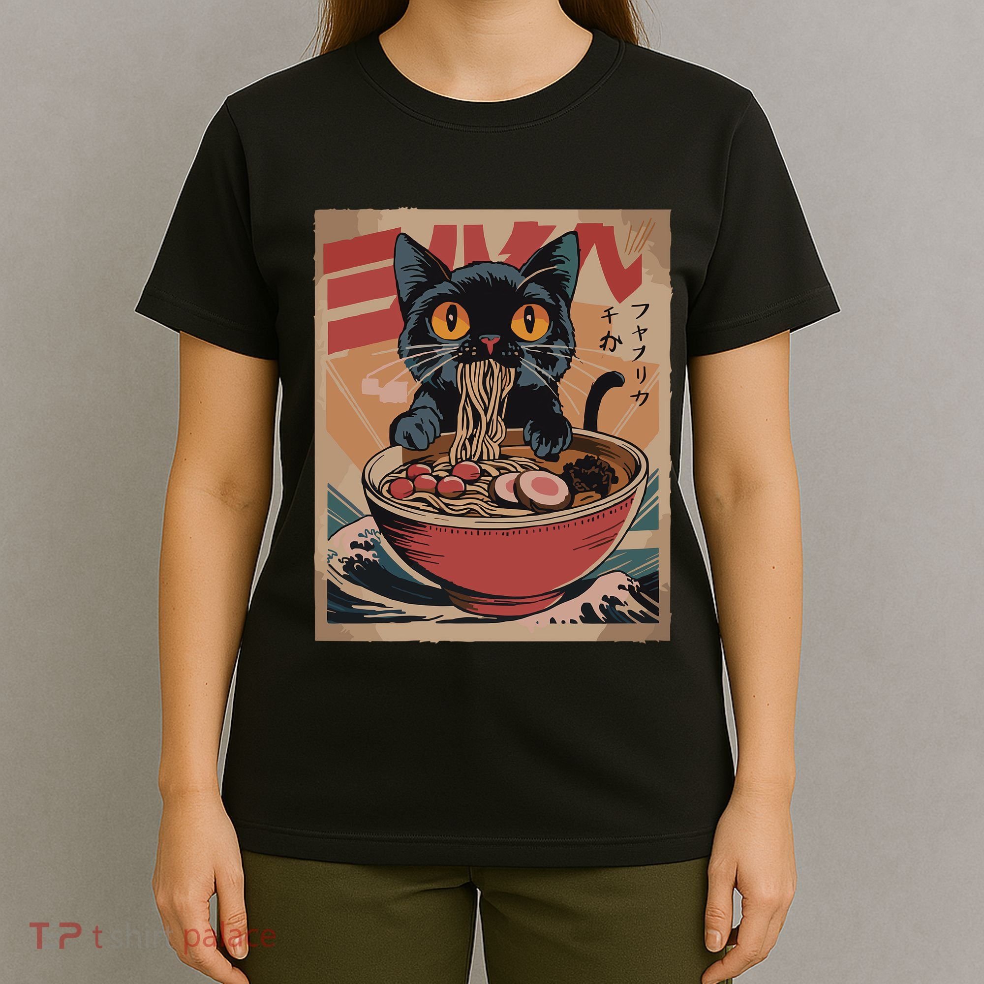 Cat Ramen Japanese Funny Graphic Kawaii Cat Anime T-Shirt