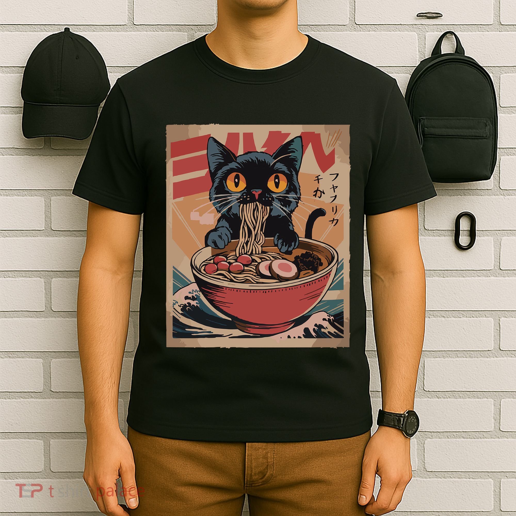 Cat Ramen Japanese Funny Graphic Kawaii Cat Anime T-Shirt