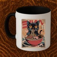 Cat Ramen Japanese Funny Graphic Kawaii Cat Anime Coffee Mug thumb 2