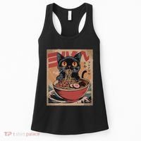 Cat Ramen Japanese Funny Graphic Kawaii Cat Anime Women's Tank Top thumb 0