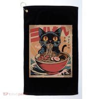 Cat Ramen Japanese Funny Graphic Kawaii Cat Anime Golf Towel thumb 0