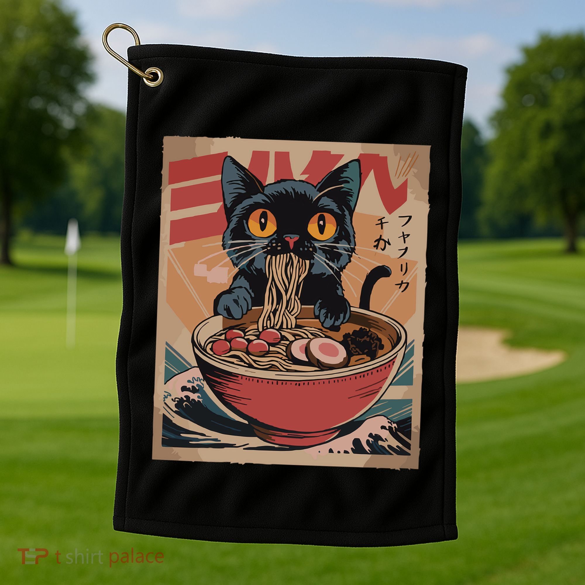 Cat Ramen Japanese Funny Graphic Kawaii Cat Anime Golf Towel