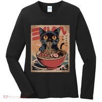 Cat Ramen Japanese Funny Graphic Kawaii Cat Anime Women's Long Sleeve Shirt thumb 0