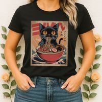 Cat Ramen Japanese Funny Graphic Kawaii Cat Anime Women's T-Shirt thumb 2