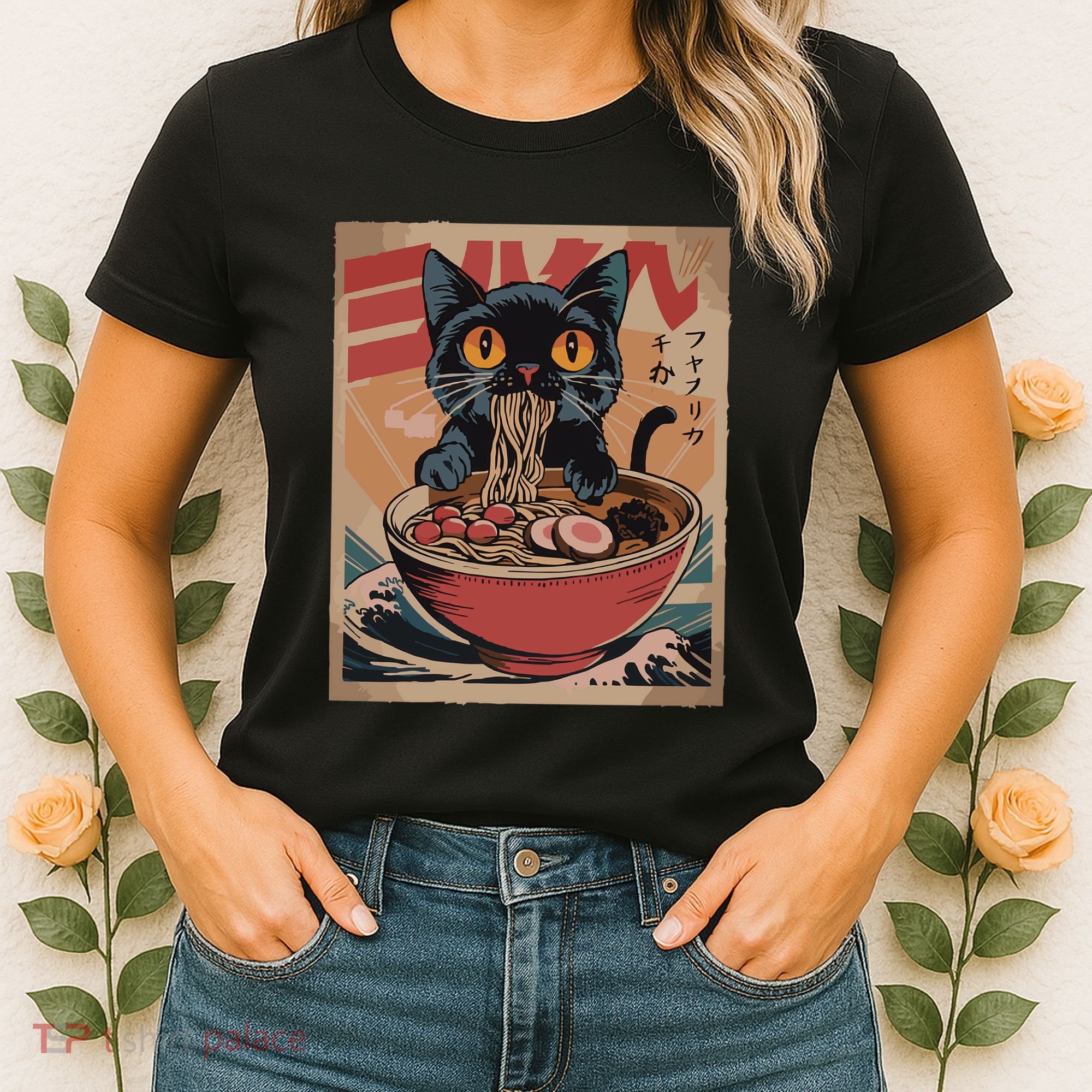 Cat Ramen Japanese Funny Graphic Kawaii Cat Anime Women's T-Shirt