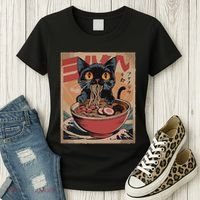 Cat Ramen Japanese Funny Graphic Kawaii Cat Anime Women's T-Shirt thumb 3