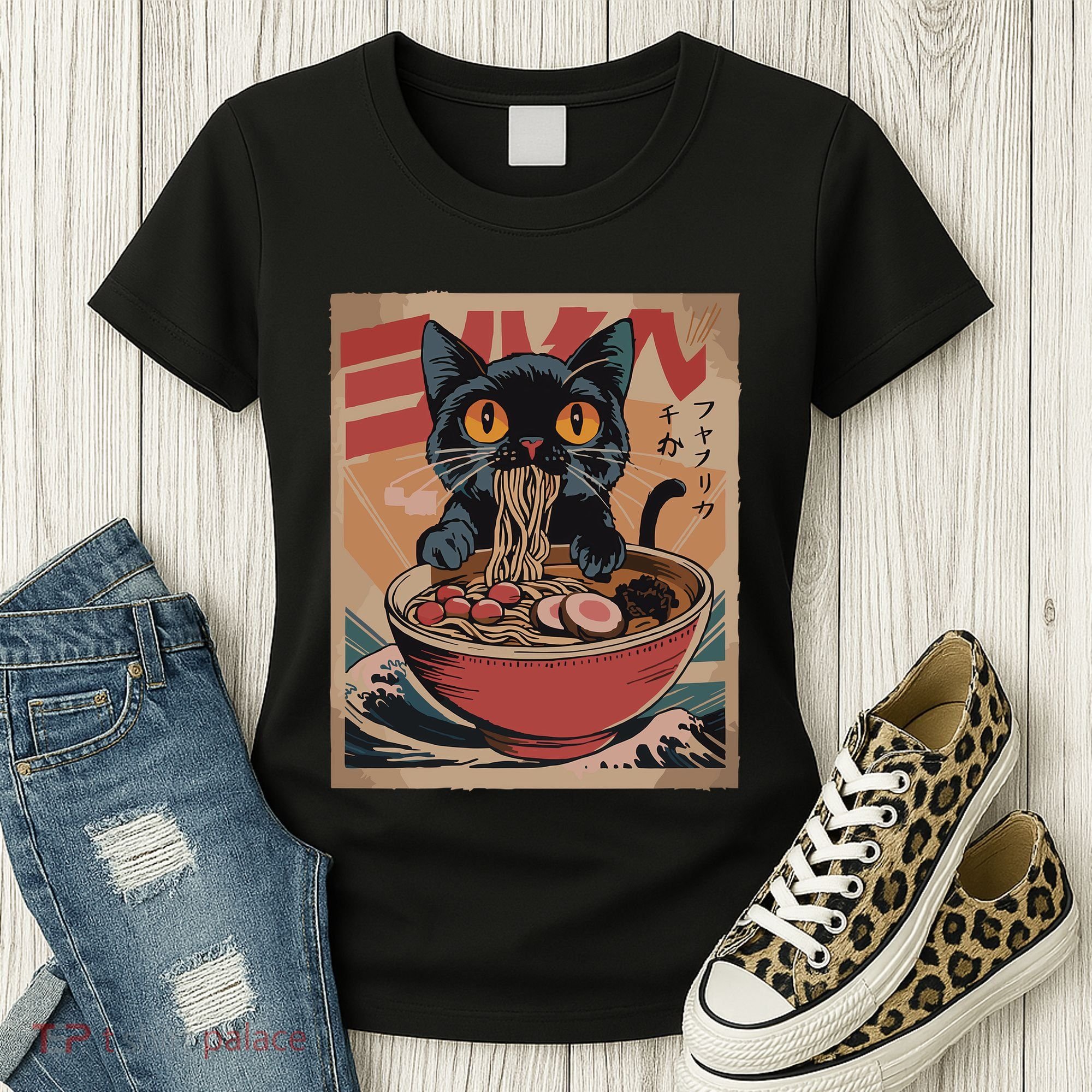 Cat Ramen Japanese Funny Graphic Kawaii Cat Anime Women's T-Shirt