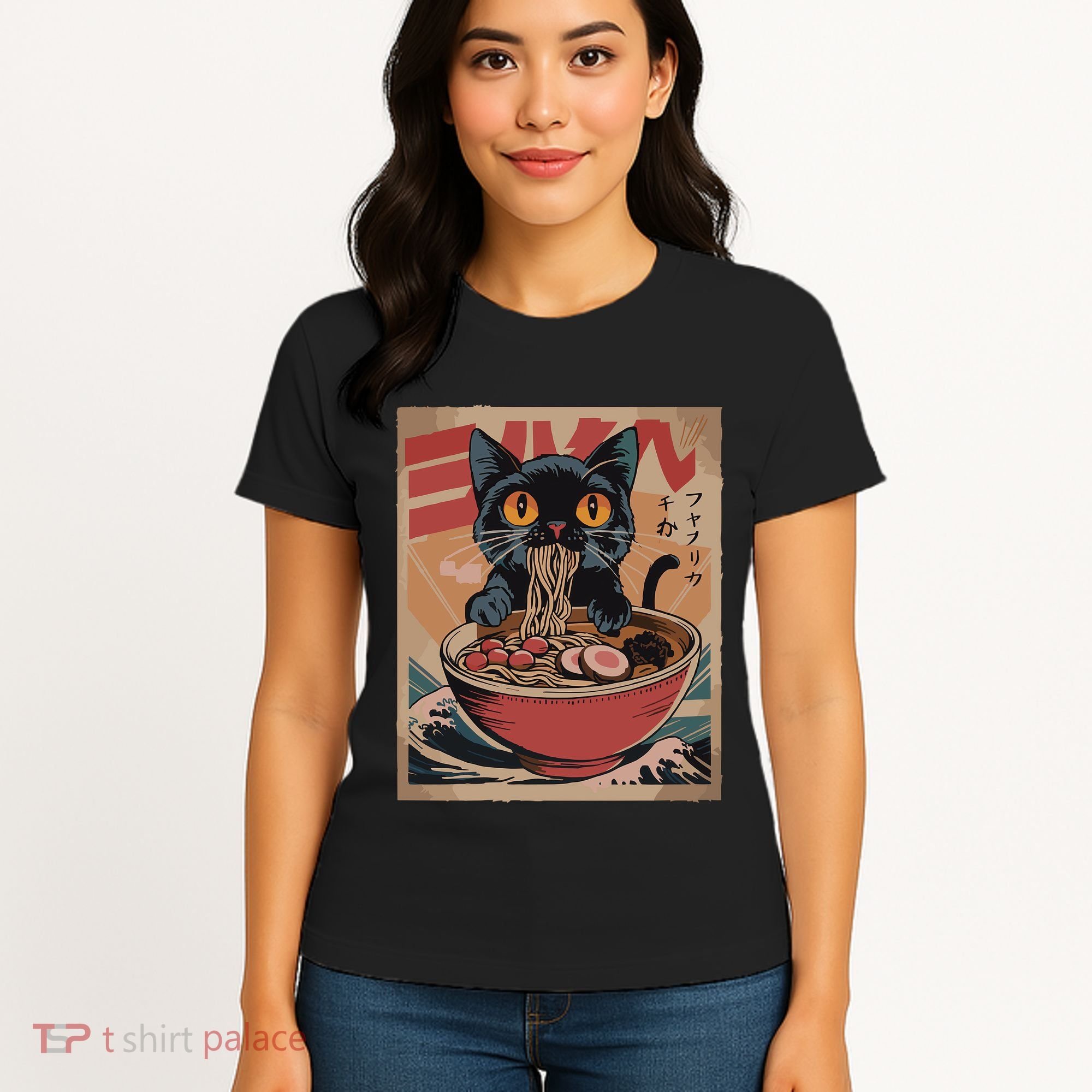 Cat Ramen Japanese Funny Graphic Kawaii Cat Anime Women's T-Shirt
