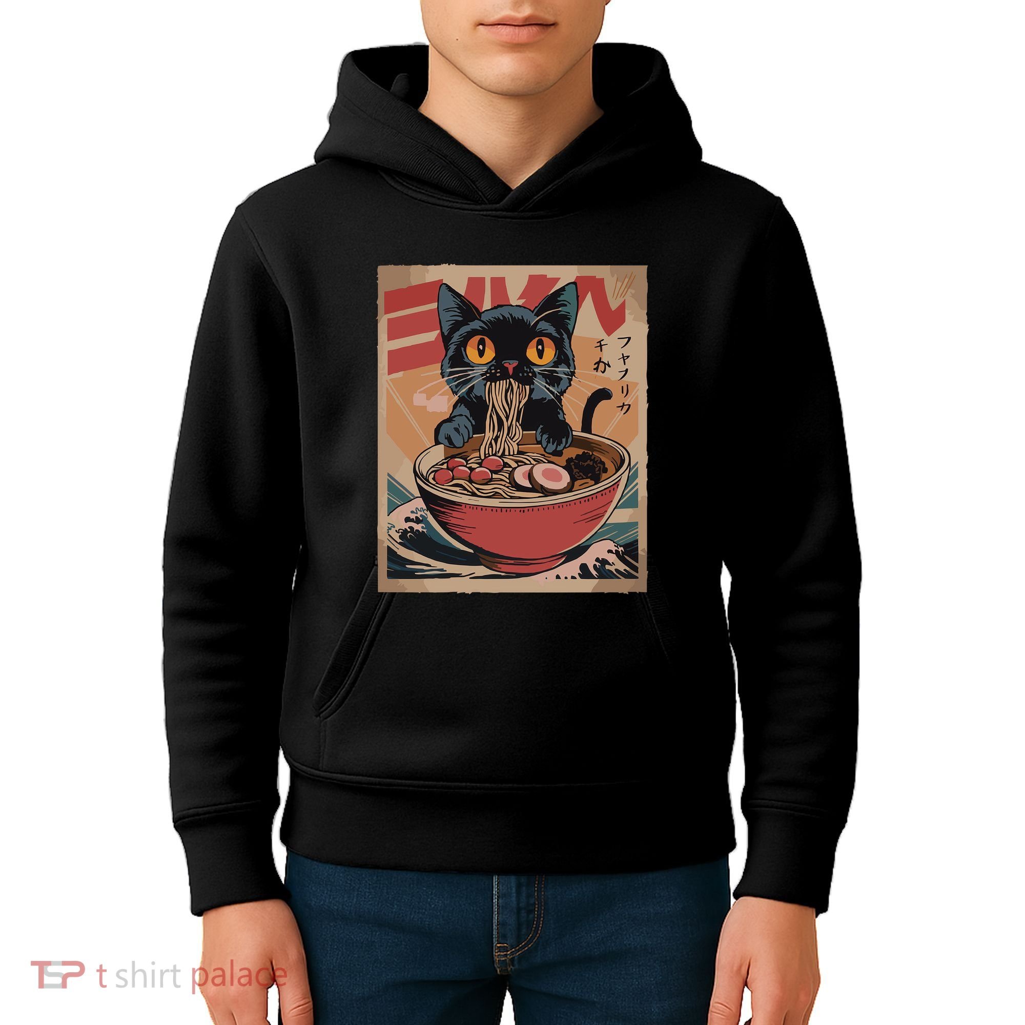 Cat Ramen Japanese Funny Graphic Kawaii Cat Anime Kids Hoodie