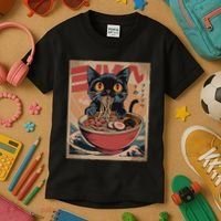 Cat Ramen Japanese Funny Graphic Kawaii Cat Anime Kids T-Shirt thumb 3