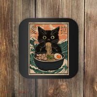 Cat Ramen Japanese Art Great Wave Kanagawa Funny Graphic Coaster thumb 0