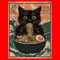 Cat Ramen Japanese Art Great Wave Kanagawa Funny Graphic Santa Hat thumb 1