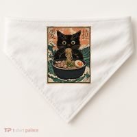 Cat Ramen Japanese Art Great Wave Kanagawa Funny Graphic USA-Made Doggie Bandana thumb 0
