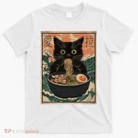 Cat Ramen Japanese Art Great Wave Kanagawa Funny Graphic T-Shirt thumb 0