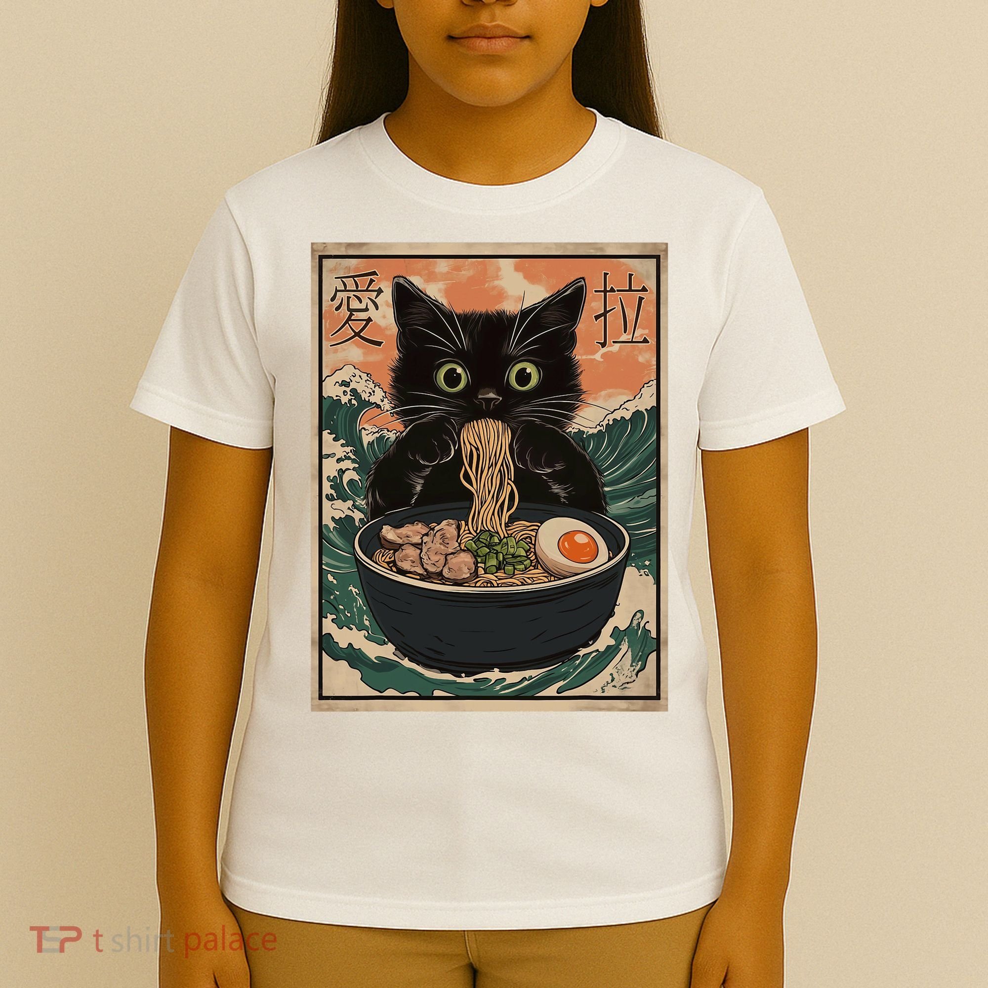Cat Ramen Japanese Art Great Wave Kanagawa Funny Graphic T-Shirt