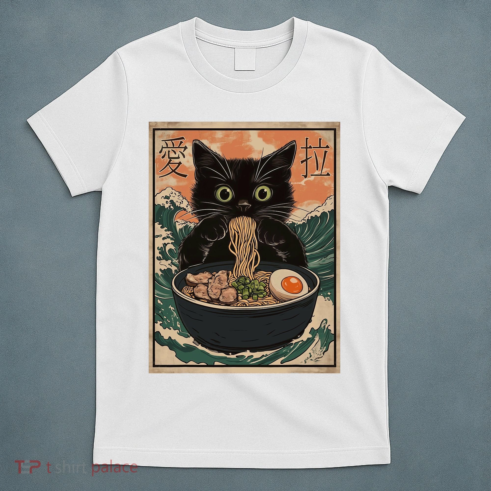Cat Ramen Japanese Art Great Wave Kanagawa Funny Graphic T-Shirt
