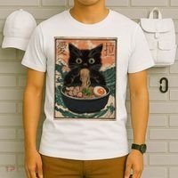 Cat Ramen Japanese Art Great Wave Kanagawa Funny Graphic T-Shirt thumb 6