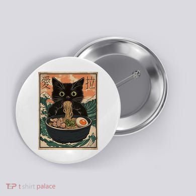 Cat Ramen Japanese Art Great Wave Kanagawa Funny Graphic Button