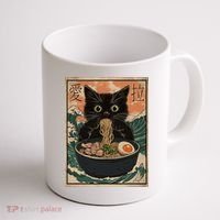 Cat Ramen Japanese Art Great Wave Kanagawa Funny Graphic Coffee Mug thumb 1